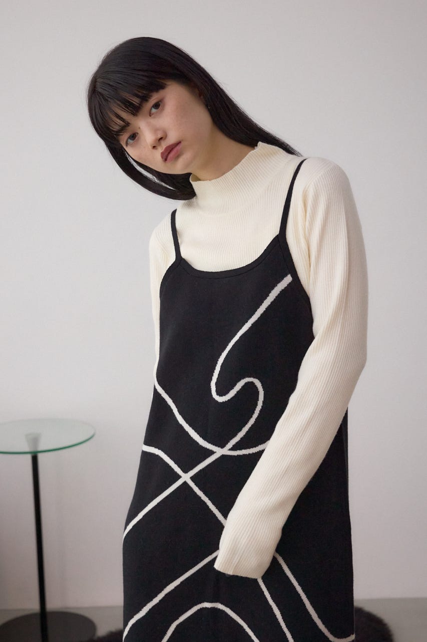 【セットアイテム】ライン柄ニットキャミワンピセット BLK M