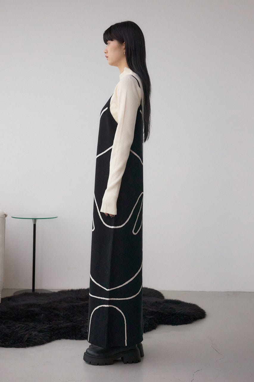 【セットアイテム】ライン柄ニットキャミワンピセット BLK M