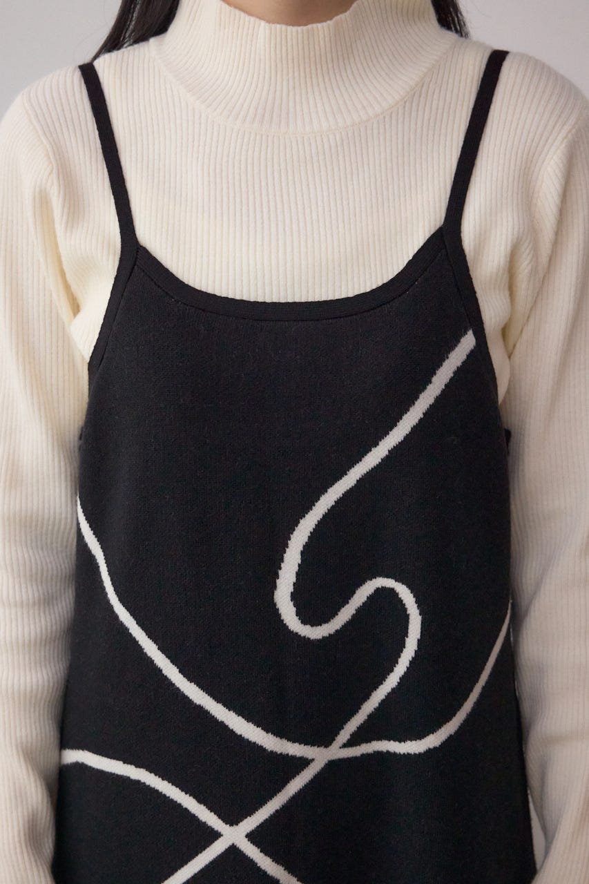 【セットアイテム】ライン柄ニットキャミワンピセット BLK M