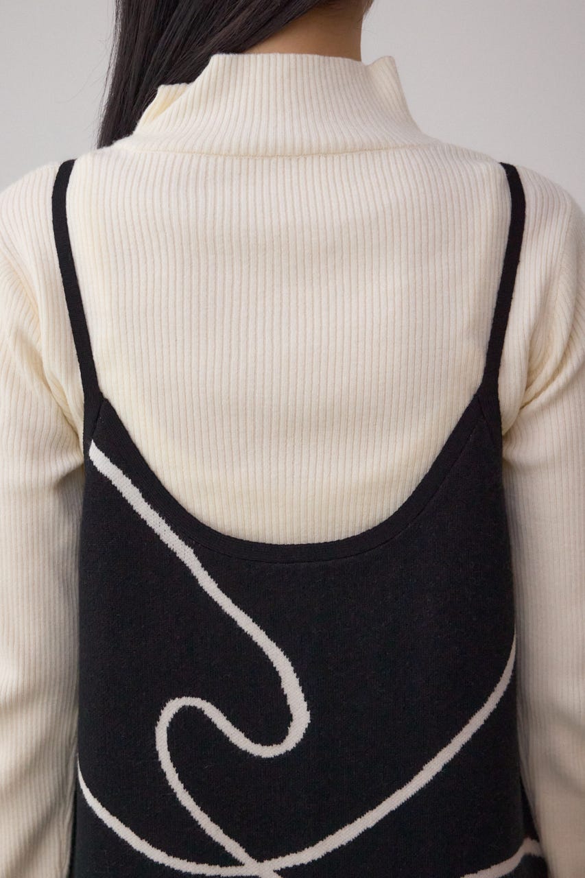 【セットアイテム】ライン柄ニットキャミワンピセット BLK M