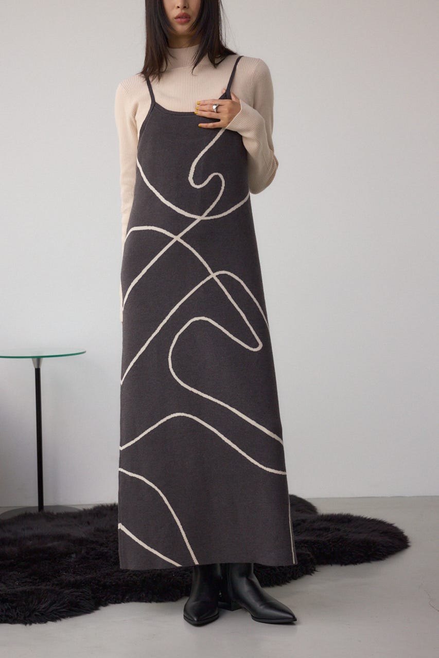 【セットアイテム】ライン柄ニットキャミワンピセット C.GRY M