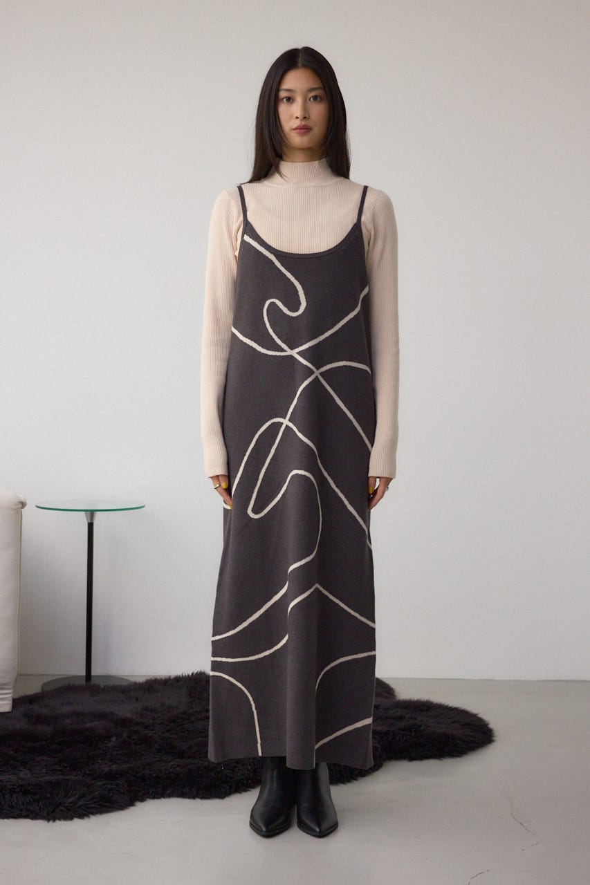 【セットアイテム】ライン柄ニットキャミワンピセット C.GRY M