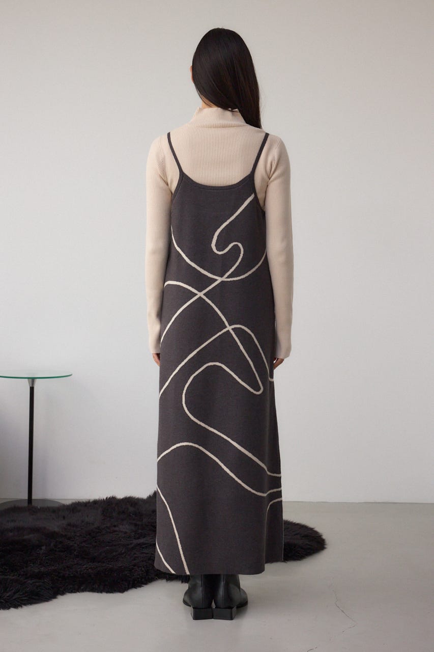 【セットアイテム】ライン柄ニットキャミワンピセット C.GRY M