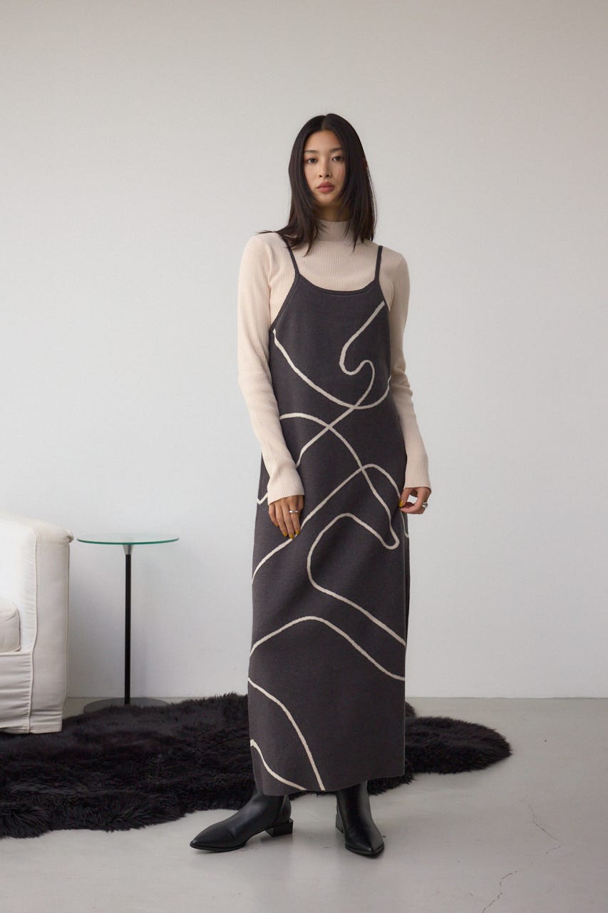 【セットアイテム】ライン柄ニットキャミワンピセット C.GRY M
