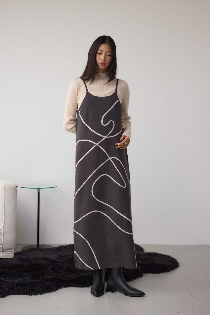 【セットアイテム】ライン柄ニットキャミワンピセット C.GRY M