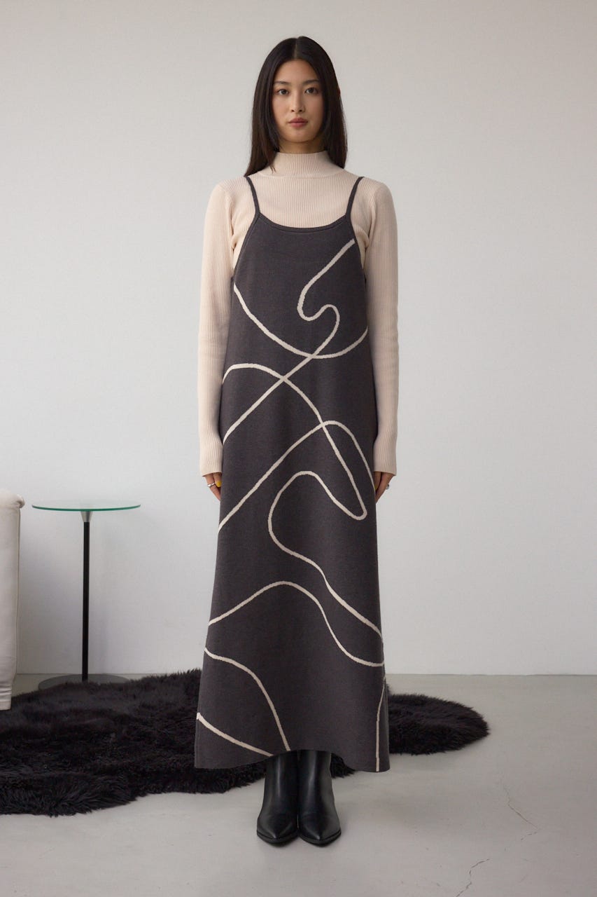 【セットアイテム】ライン柄ニットキャミワンピセット C.GRY M