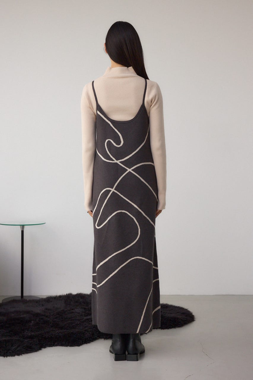 【セットアイテム】ライン柄ニットキャミワンピセット C.GRY M