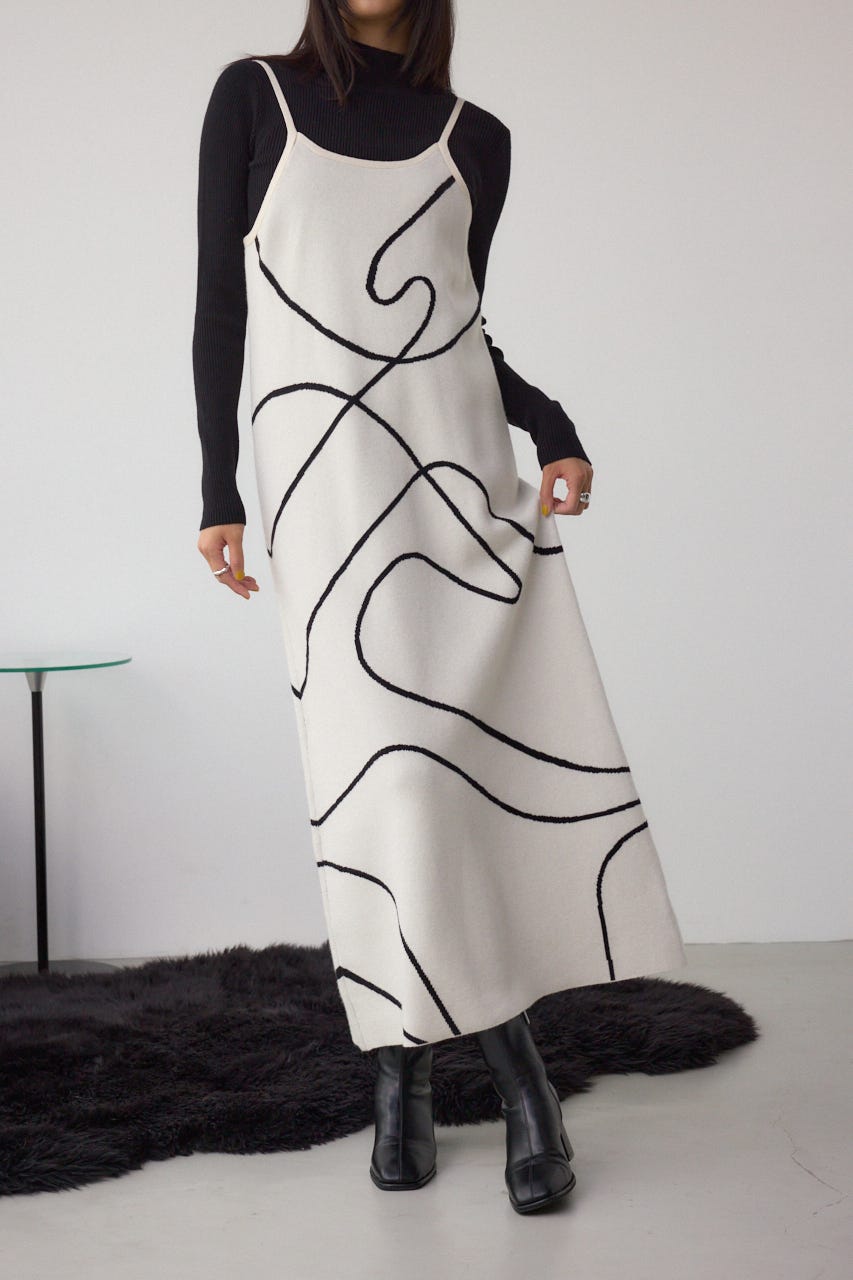 【セットアイテム】ライン柄ニットキャミワンピセット IVOY M