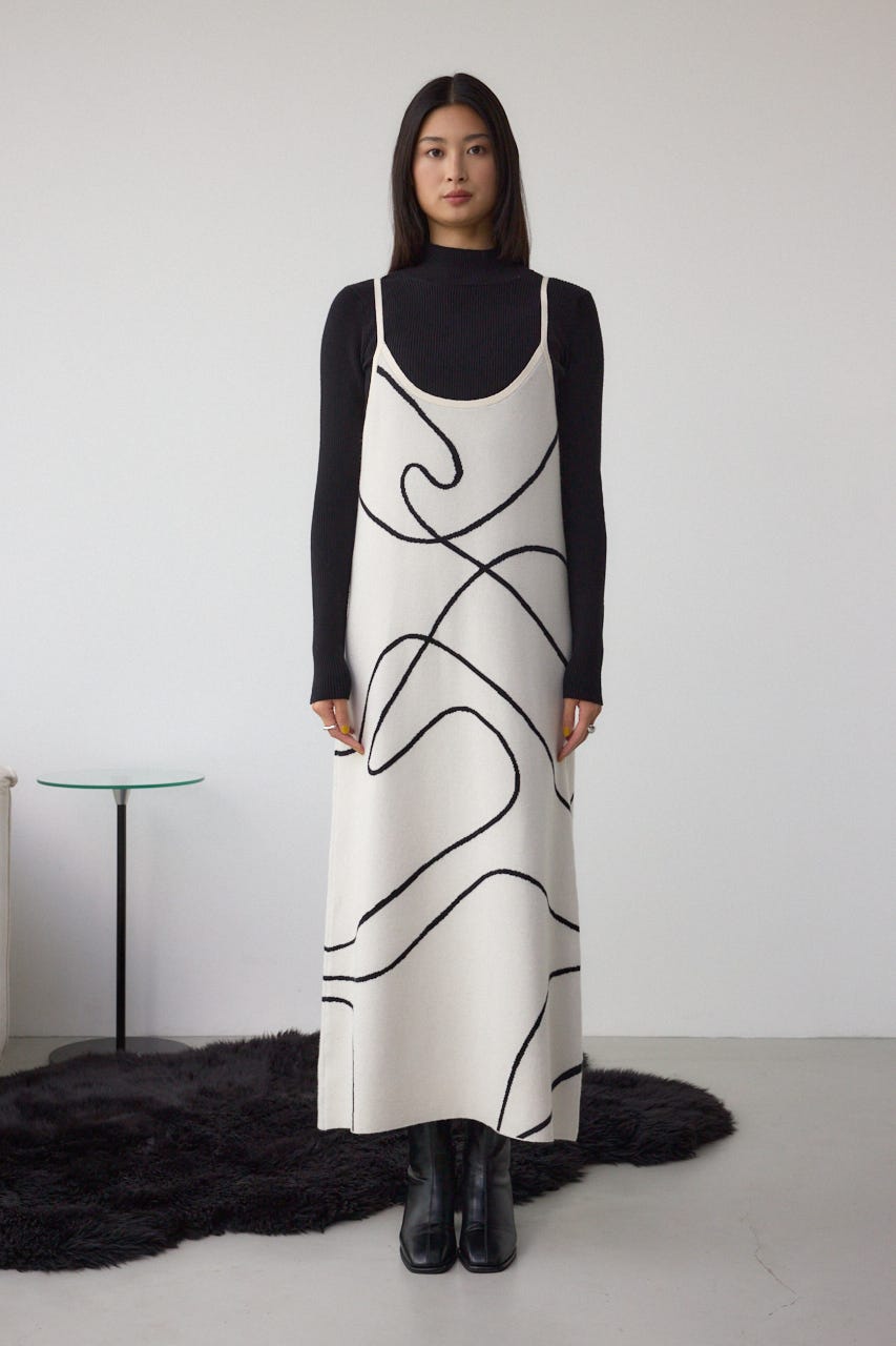 【セットアイテム】ライン柄ニットキャミワンピセット IVOY M