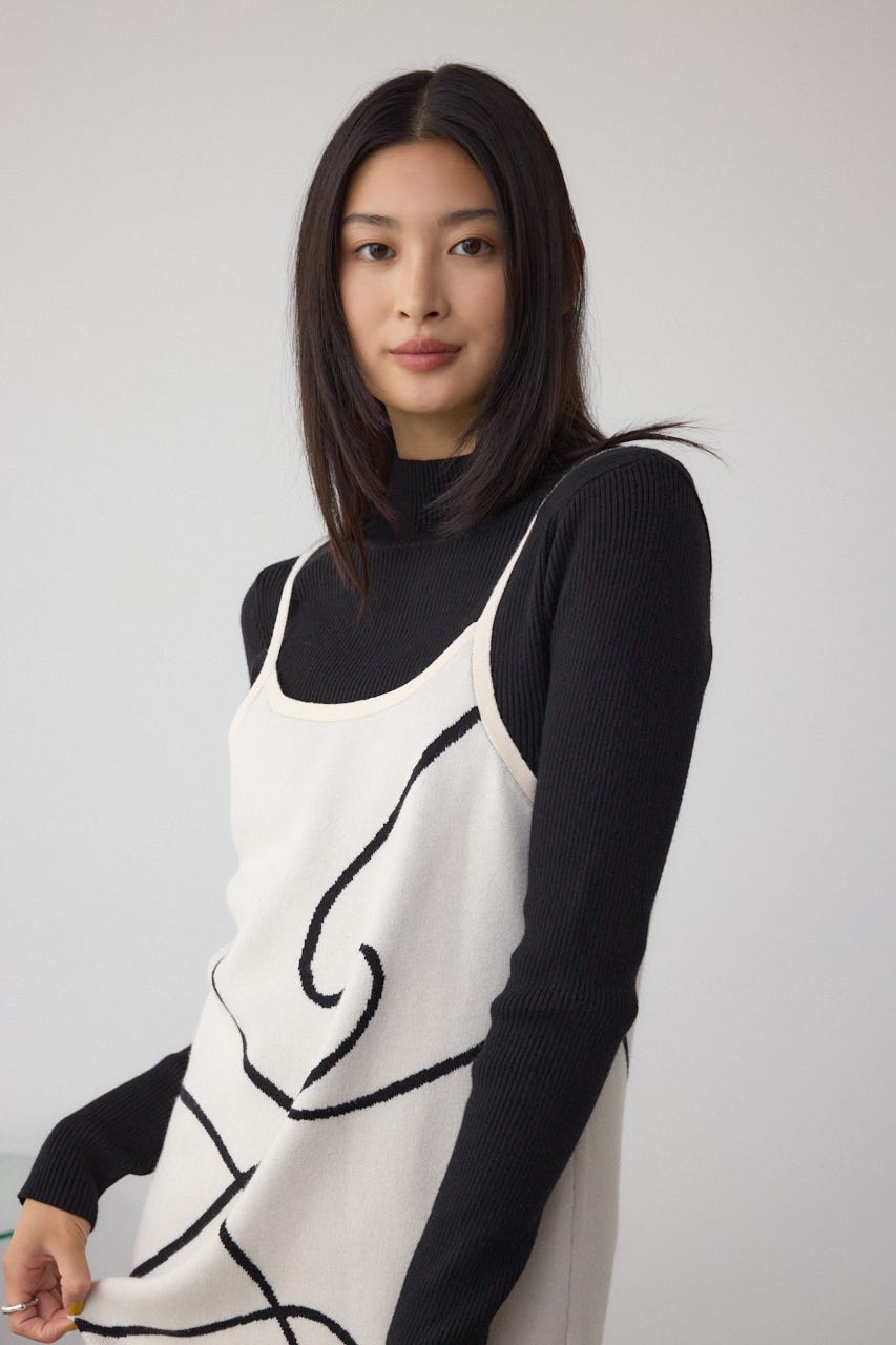 【セットアイテム】ライン柄ニットキャミワンピセット IVOY M