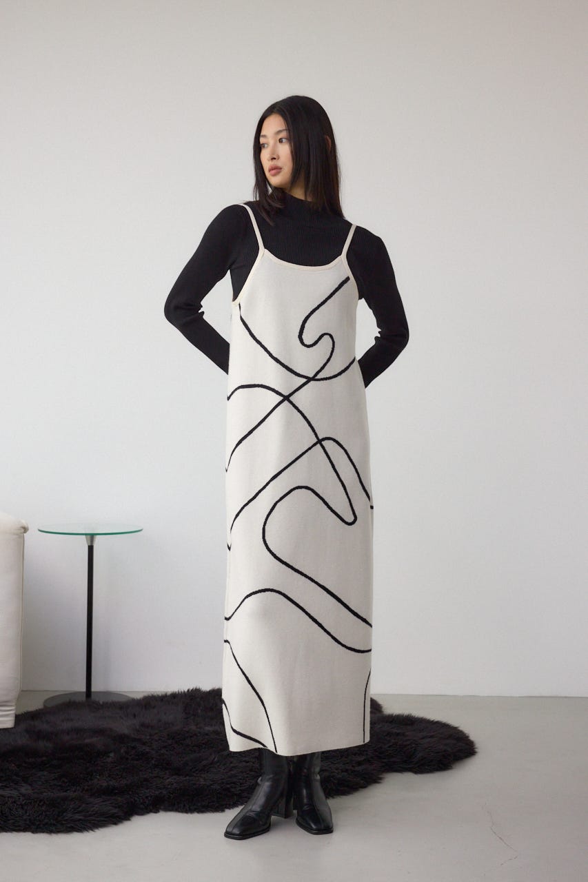 【セットアイテム】ライン柄ニットキャミワンピセット IVOY M