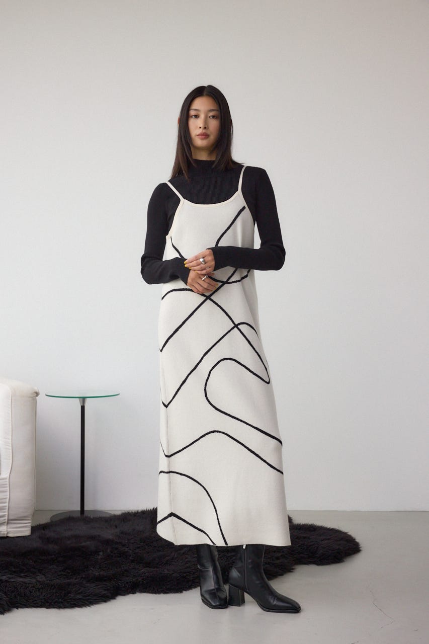 【セットアイテム】ライン柄ニットキャミワンピセット IVOY M