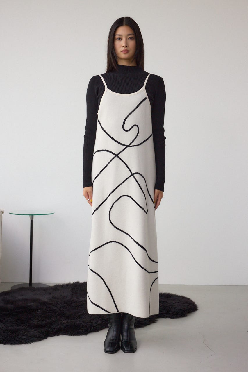 【セットアイテム】ライン柄ニットキャミワンピセット IVOY M