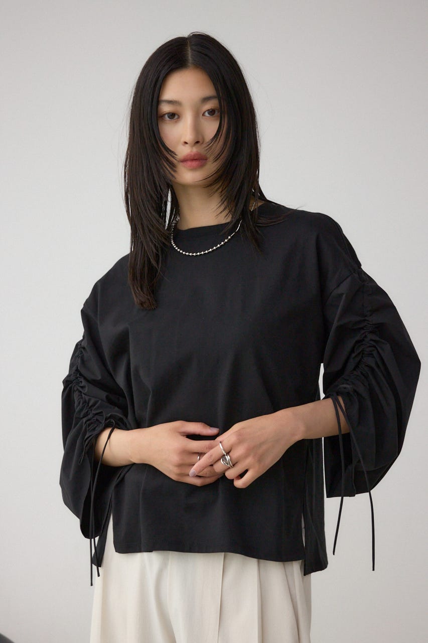 moussy黒ギャザー ラグラン ドルマンスリーブジャンパー＊美品＊ AZUL BY MOUSSY | ギャザースリーブカットトップス (Tシャツ