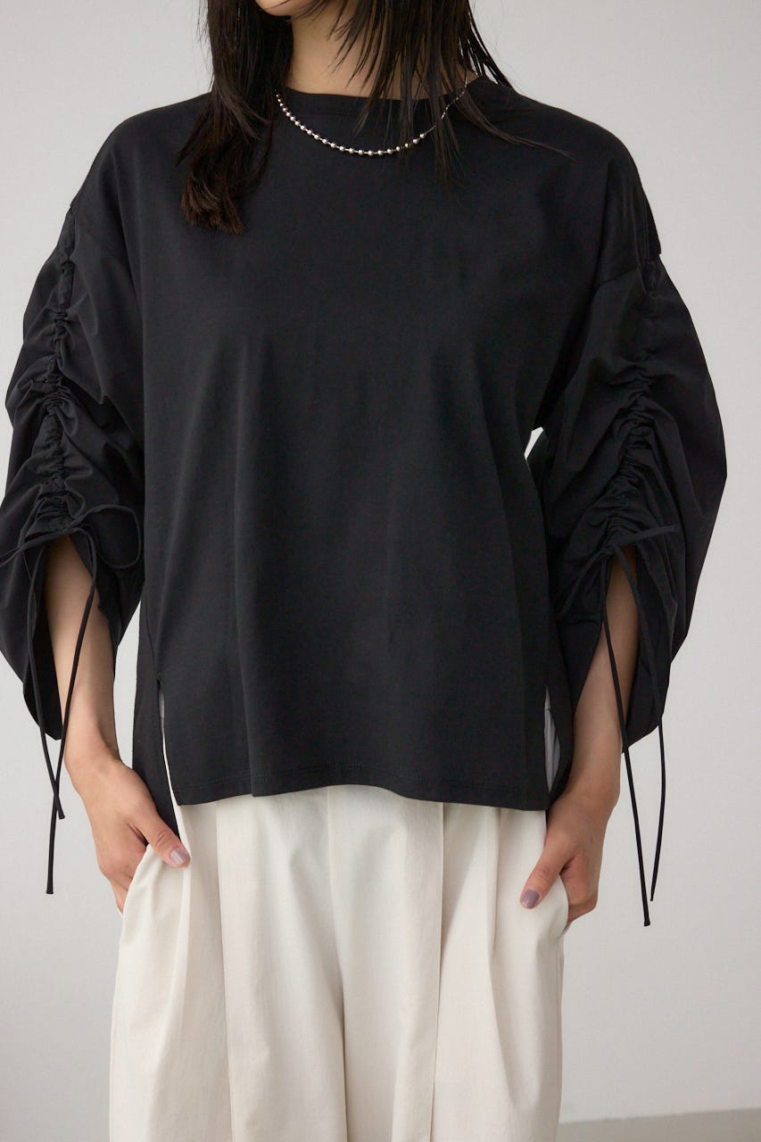 ギャザースリーブカットトップス BLK FREE