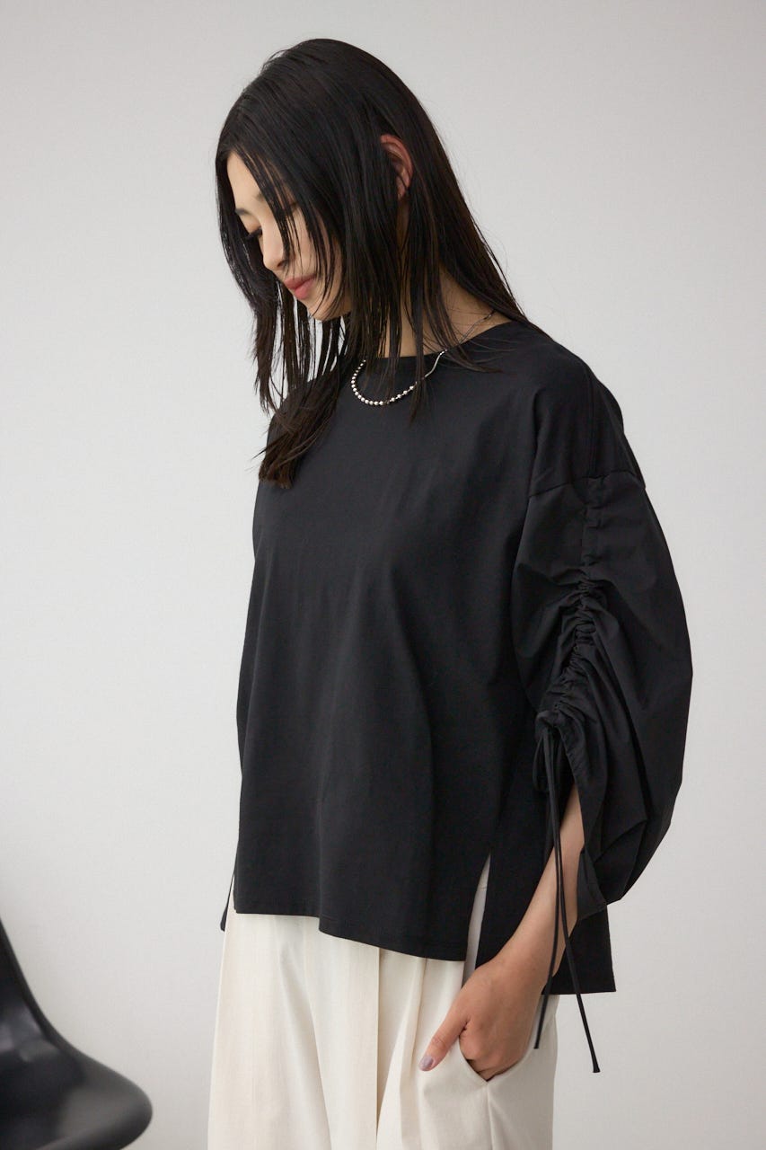 ギャザースリーブカットトップス BLK FREE