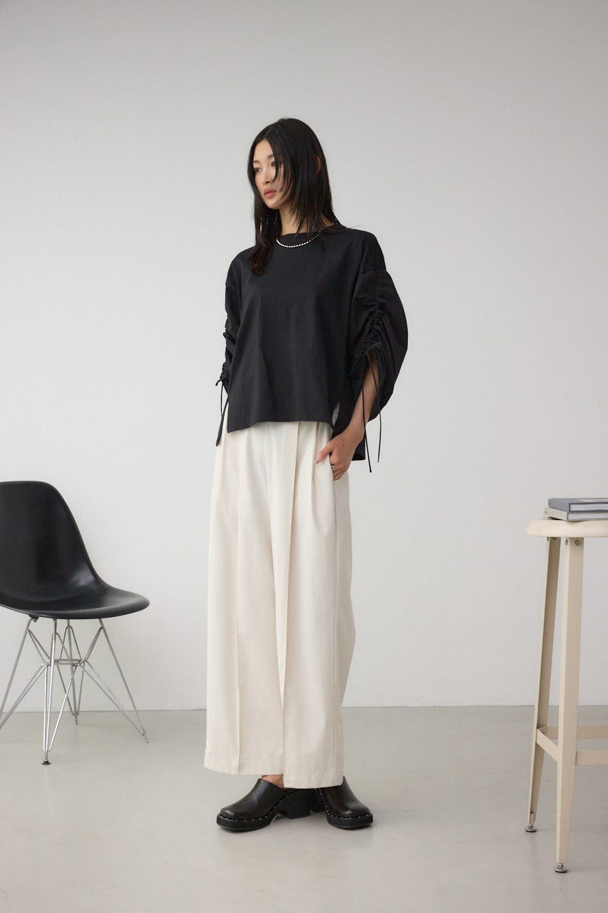 ギャザースリーブカットトップス BLK FREE