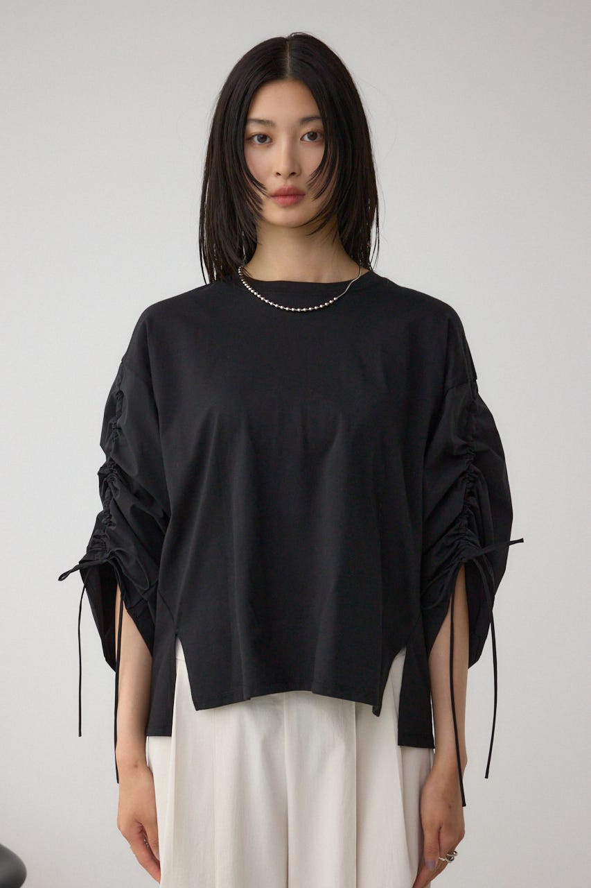 ギャザースリーブカットトップス BLK FREE