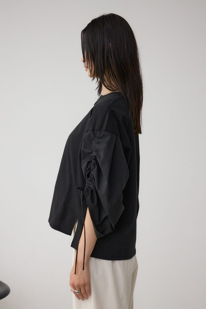 ギャザースリーブカットトップス BLK FREE