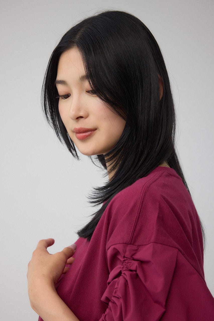 ギャザースリーブカットトップス D/RED FREE