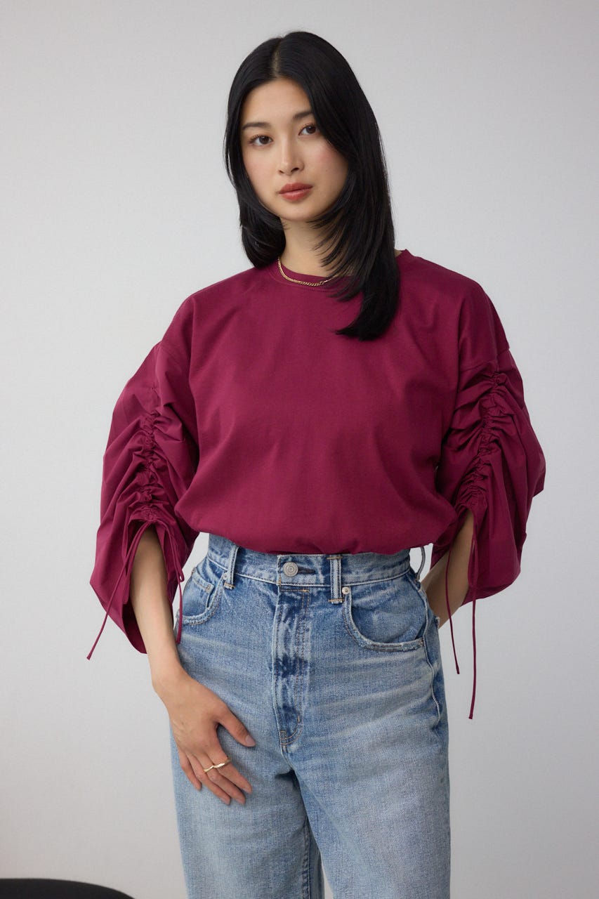 ギャザースリーブカットトップス D/RED FREE