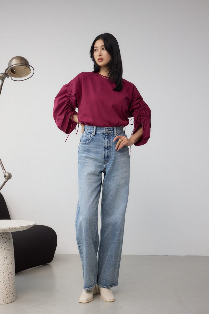 ギャザースリーブカットトップス D/RED FREE