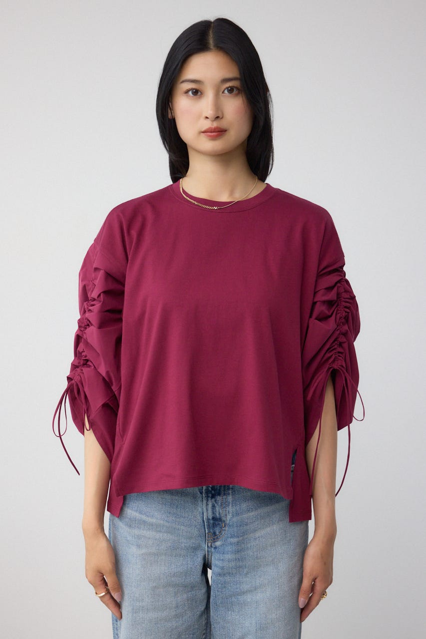 ギャザースリーブカットトップス D/RED FREE