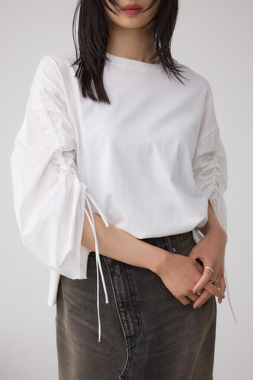 ギャザースリーブカットトップス O/WHT FREE