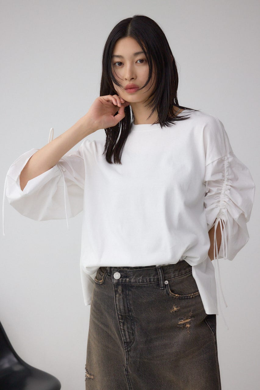 ギャザースリーブカットトップス O/WHT FREE