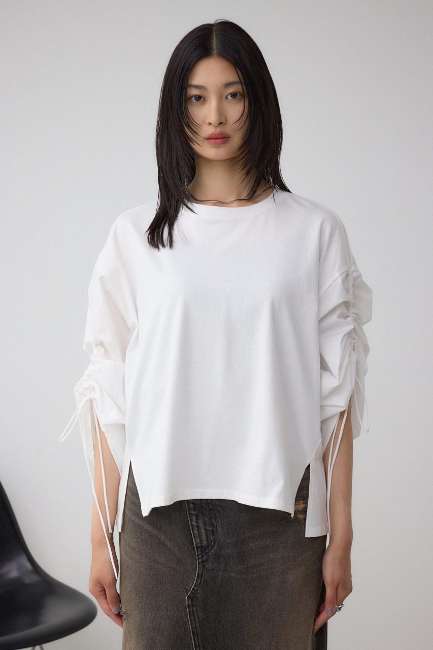 ギャザースリーブカットトップス O/WHT FREE