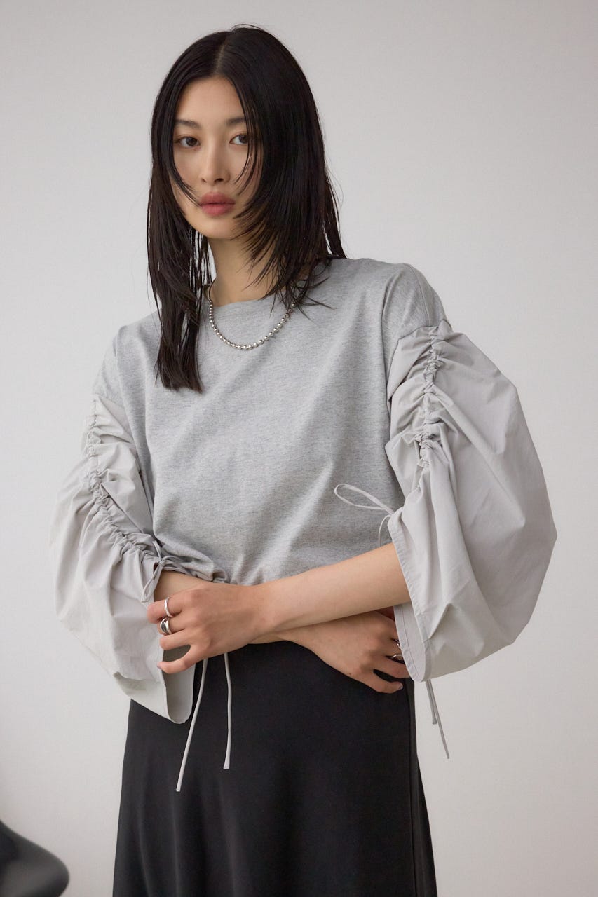 ギャザースリーブカットトップス T.GRY FREE