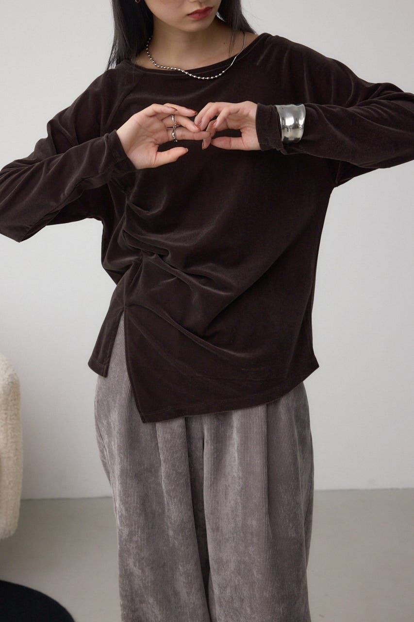 ベロアアシメカットトップス D/BRN FREE