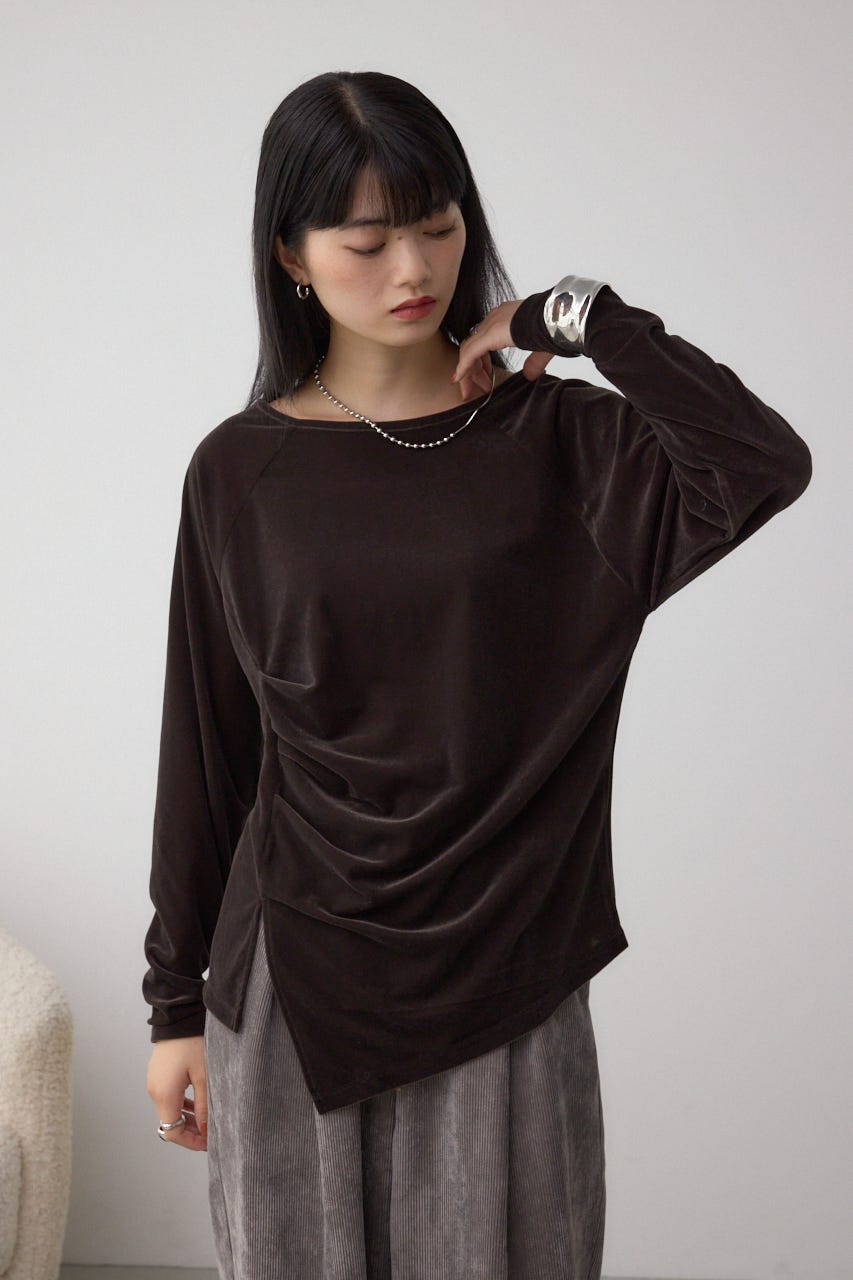 ベロアアシメカットトップス D/BRN FREE