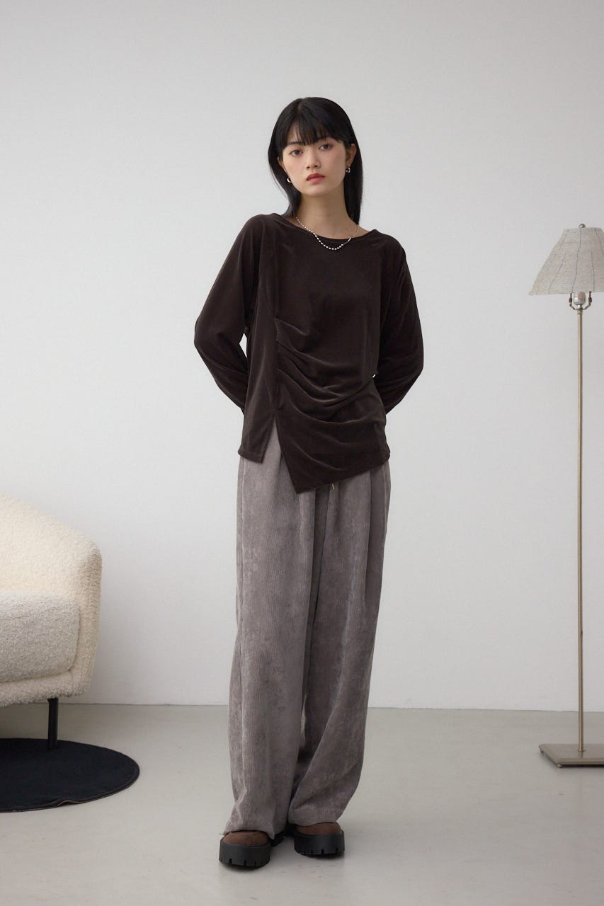 ベロアアシメカットトップス D/BRN FREE