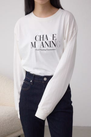 メタリックパーツプリントロングTシャツ