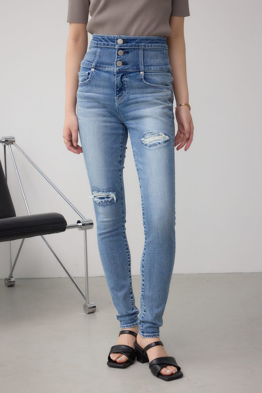 AZUL DENIM ハイウエストボタンリペアスキニー BLU XS