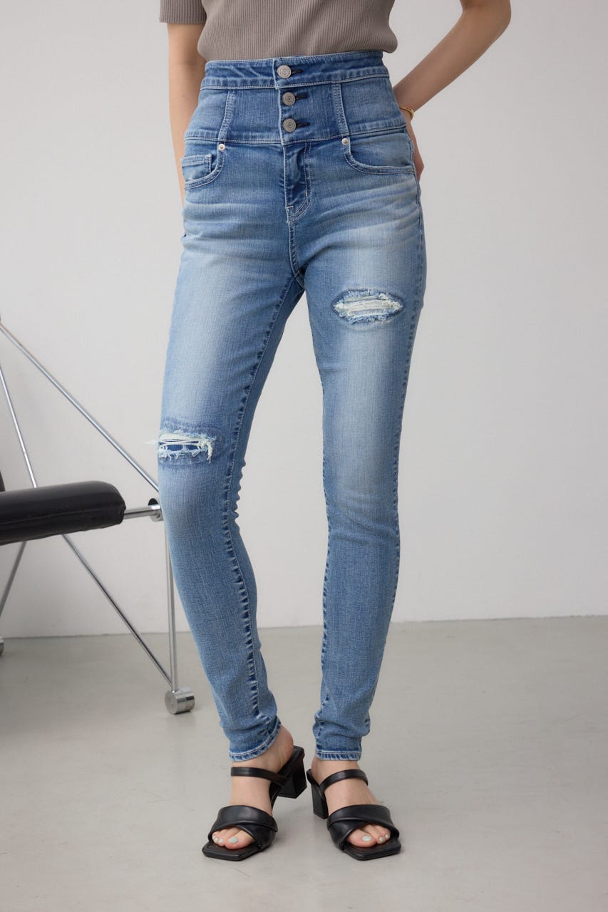 AZUL DENIM ハイウエストボタンリペアスキニー BLU XS
