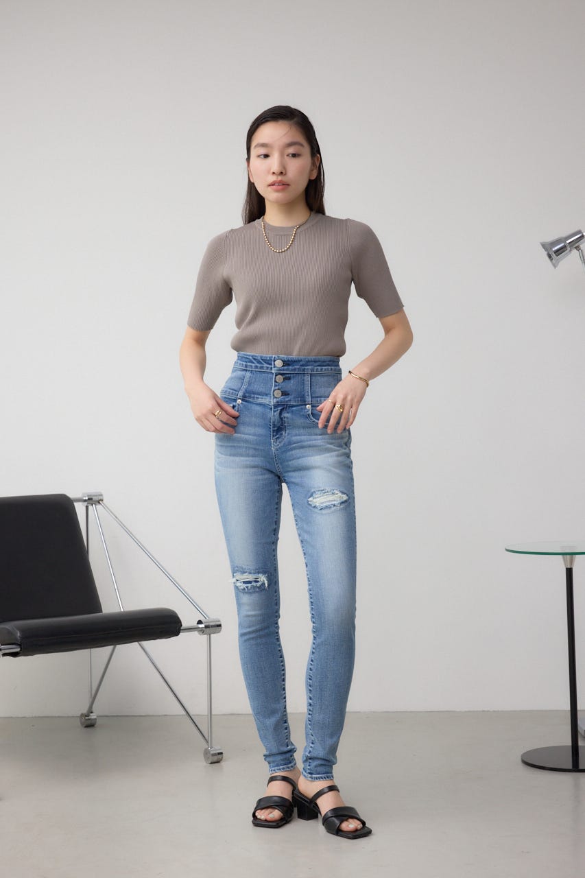 AZUL DENIM ハイウエストボタンリペアスキニー BLU XS