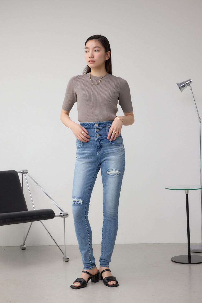 AZUL DENIM ハイウエストボタンリペアスキニー BLU XS