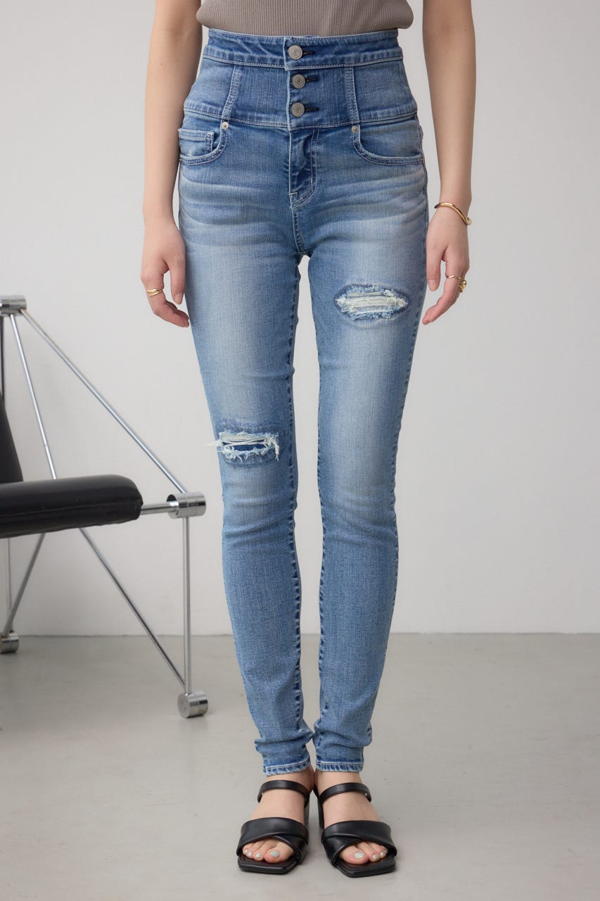 AZUL DENIM ハイウエストボタンリペアスキニー BLU XS