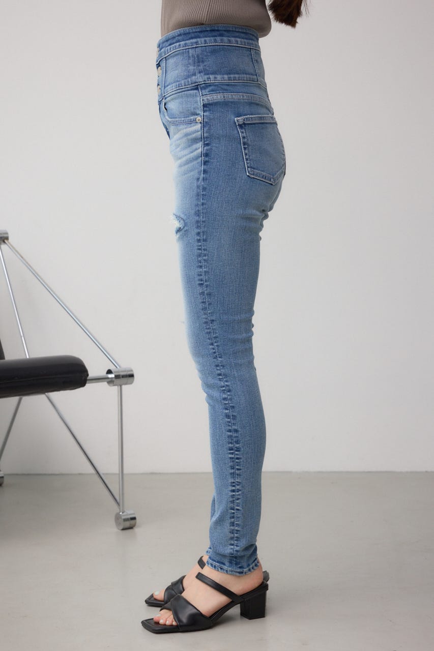 AZUL DENIM ハイウエストボタンリペアスキニー BLU XS