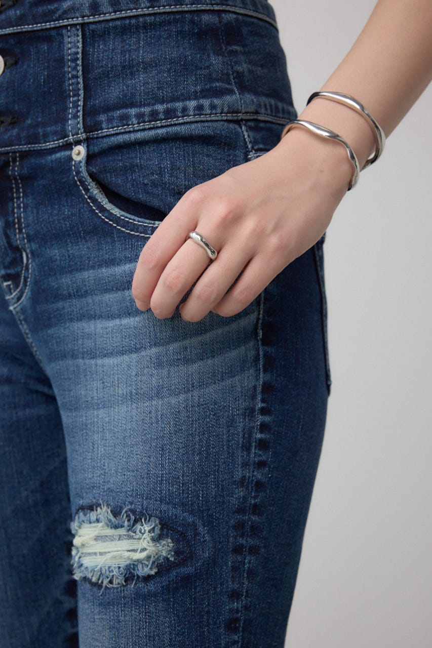 AZUL DENIM ハイウエストボタンリペアスキニー D/BLU M