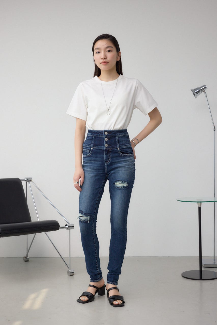 AZUL DENIM ハイウエストボタンリペアスキニー D/BLU M