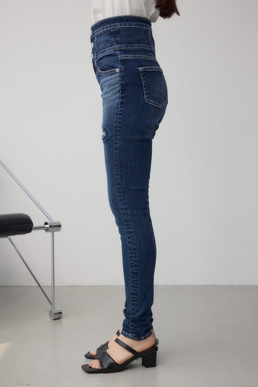 AZUL DENIM ハイウエストボタンリペアスキニー D/BLU M