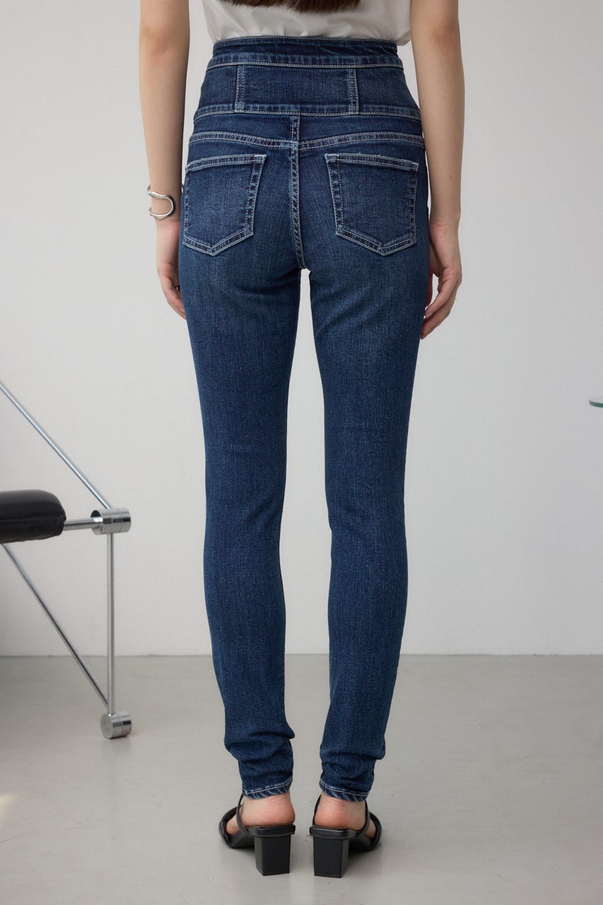 AZUL DENIM ハイウエストボタンリペアスキニー D/BLU M