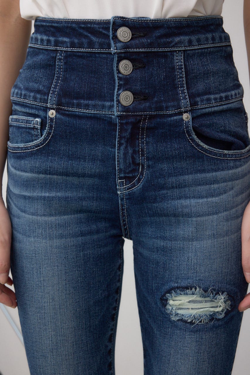 AZUL DENIM ハイウエストボタンリペアスキニー D/BLU M