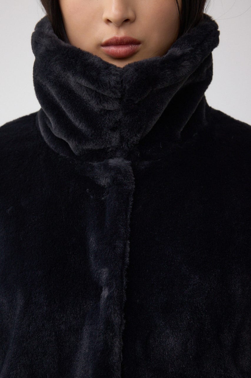 スタンド2WAYファーショートコート BLK S