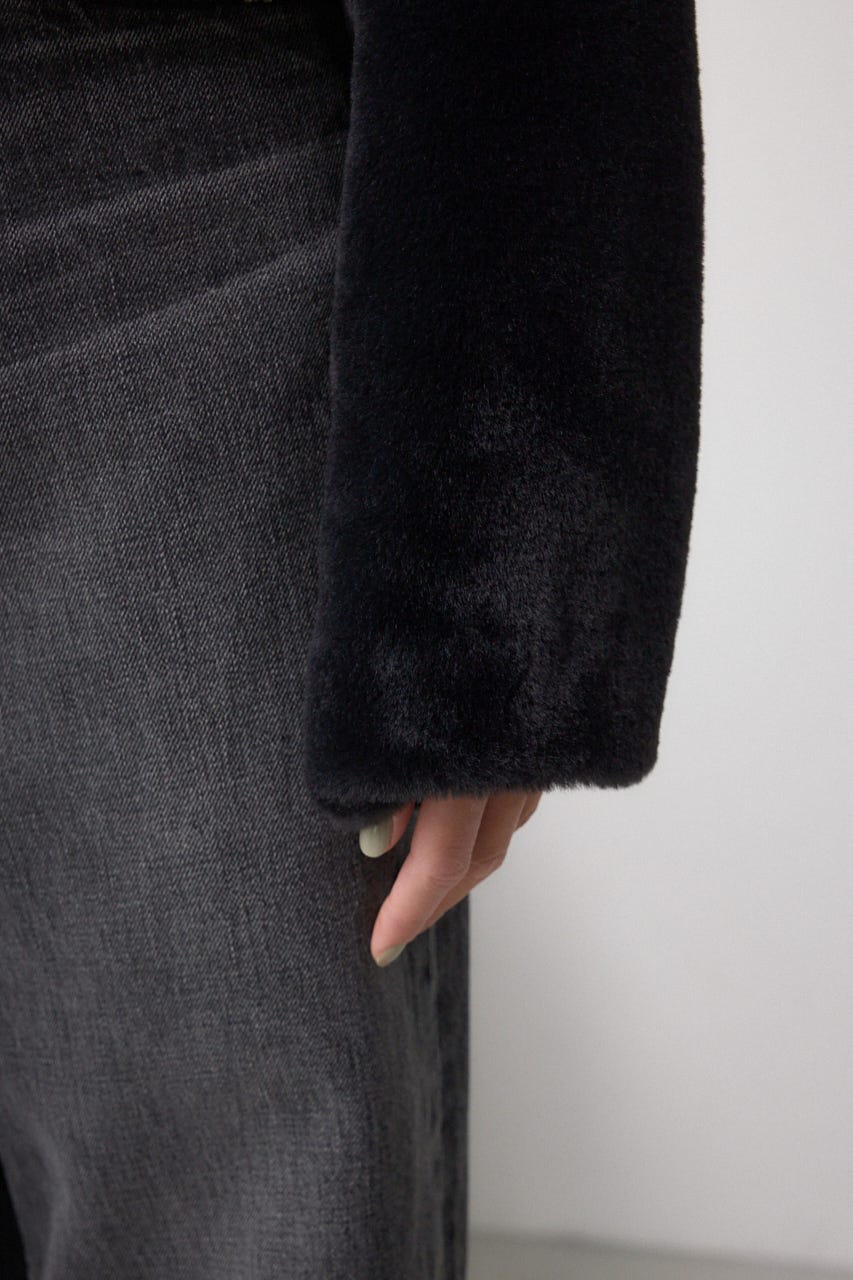 スタンド2WAYファーショートコート BLK S