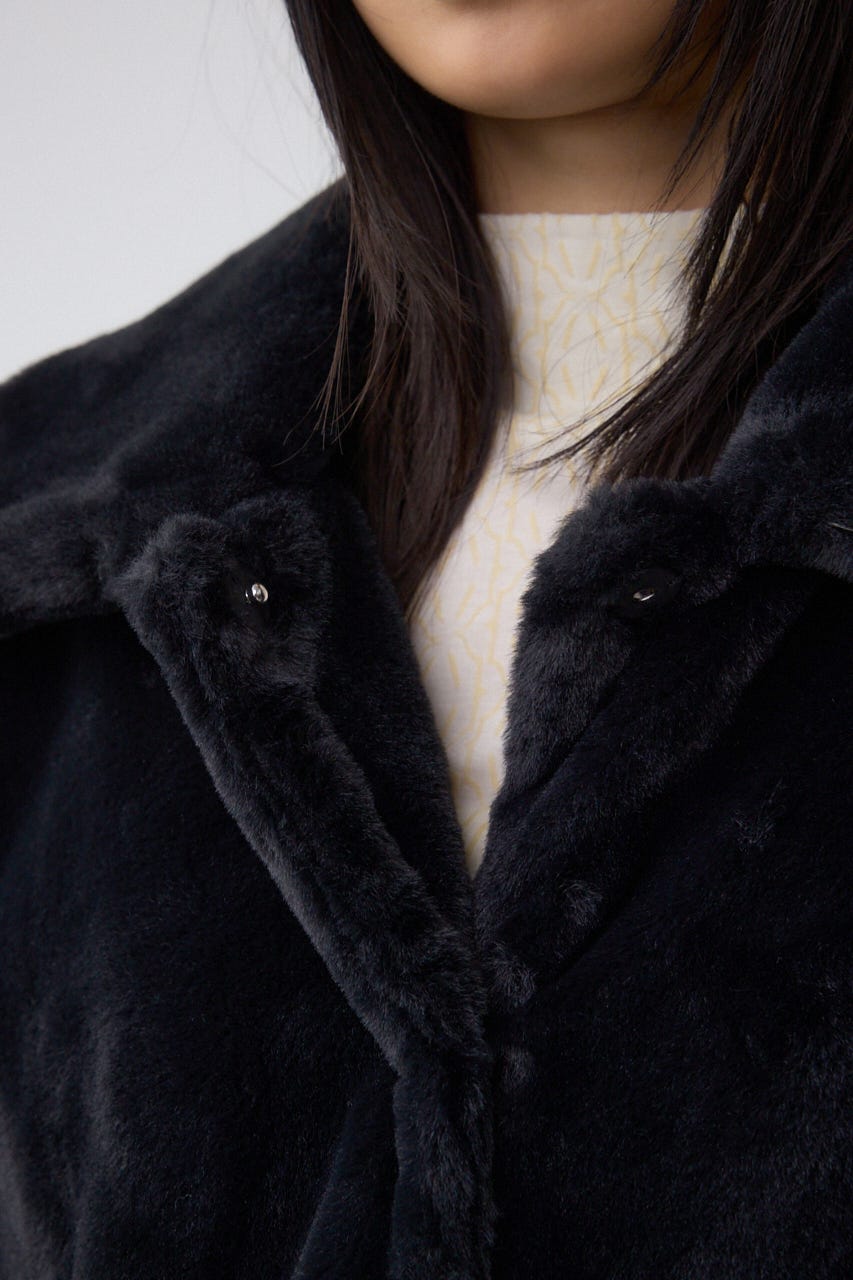 スタンド2WAYファーショートコート BLK S