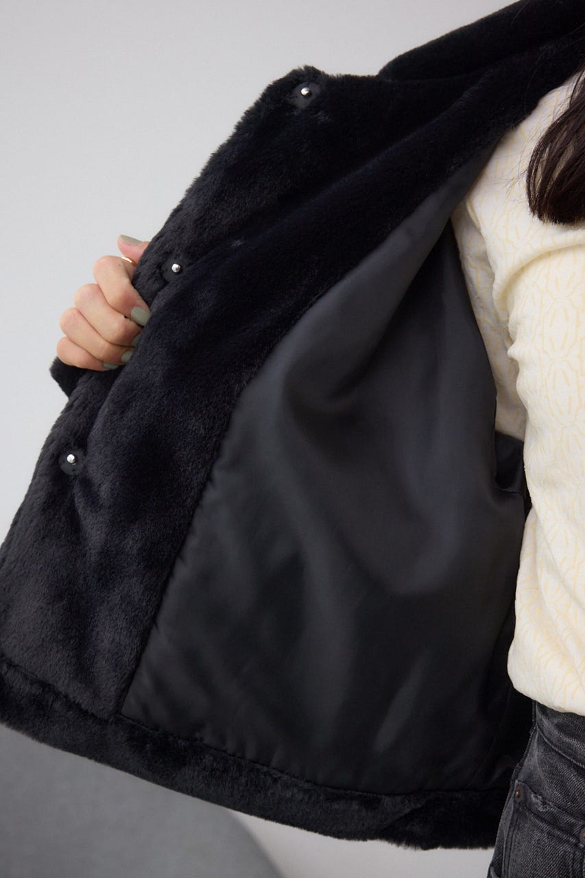 スタンド2WAYファーショートコート BLK S